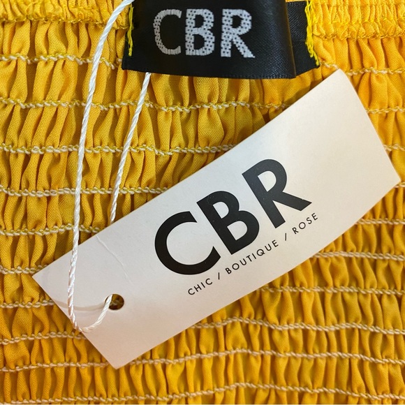 CBR Ruched Pleated Halter Mini Dress Yellow Womens Size Large NWT New - Picture 3 of 5